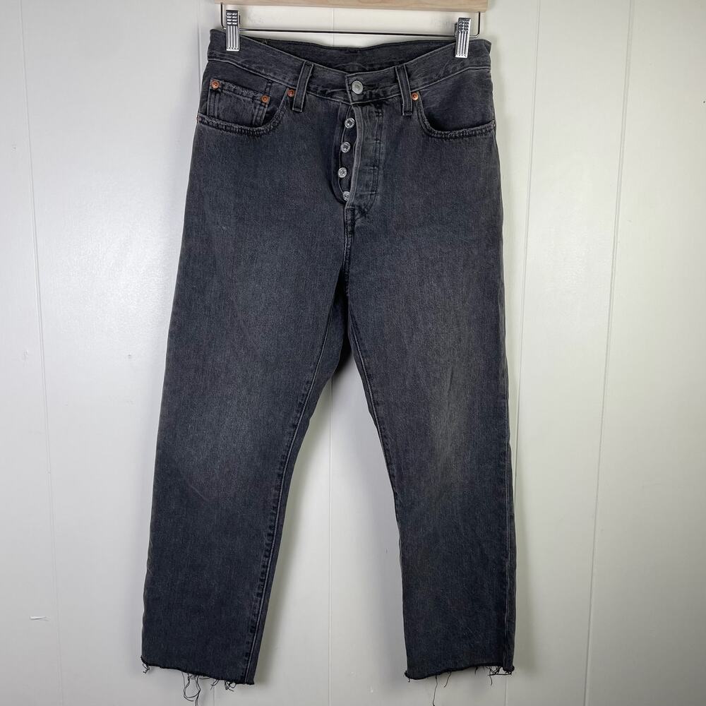 Levi's 501S Black Straight Leg Jeans Button Fly High Rise Womens Raw Hem Size 28